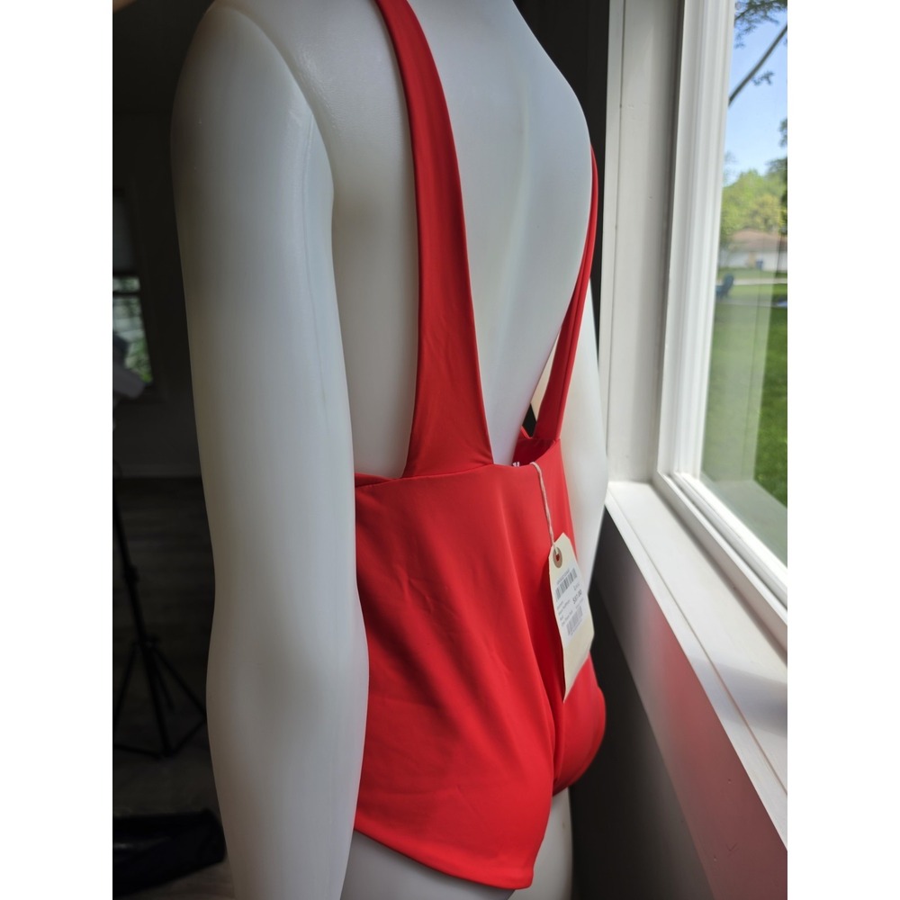 Mara Hoffman Audrey One Piece Swimsuit Vitality Red Deep VNeck Size L - Picture 8 of 11